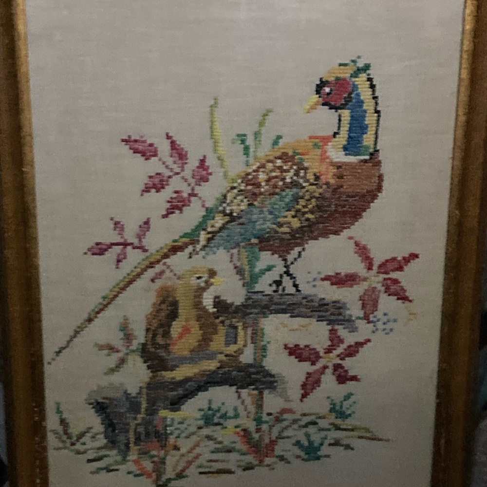 Needlepoint Mandarian Ducks Art Framed Vintage - Picture 4 of 8